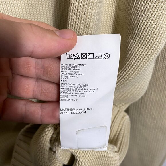 1017 ALYX 9SM Treated Logo Knit Hooded Sweater Beige Cotton Size XL - Picture 8 of 11
